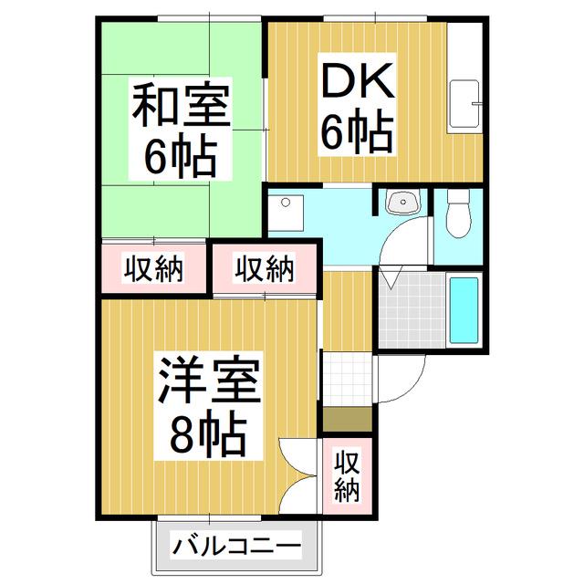 クレスト樹林 A棟(2DK/1階)の間取り写真