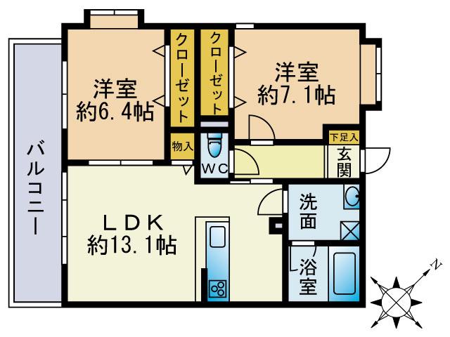 サクセス伊都 本館(2LDK/3階)の間取り写真