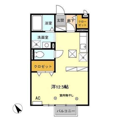 シャルムすずか B(ワンルーム/1階)の間取り写真