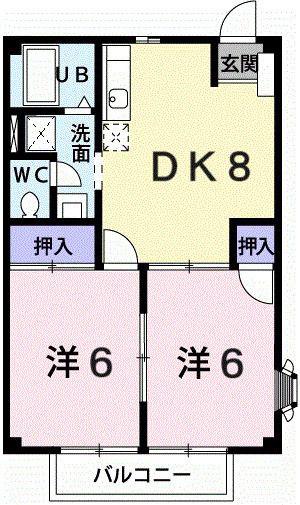 ニューシティK(2DK/1階)の間取り写真