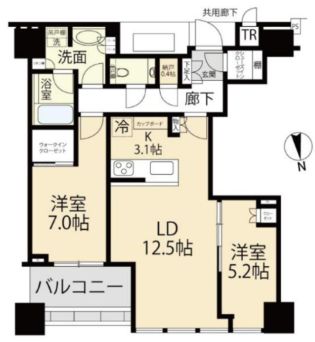 白金ザ・スカイ東棟(2LDK/24階)の間取り写真