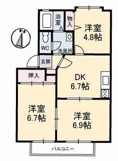 グランシード下田(3DK/2階)の間取り写真