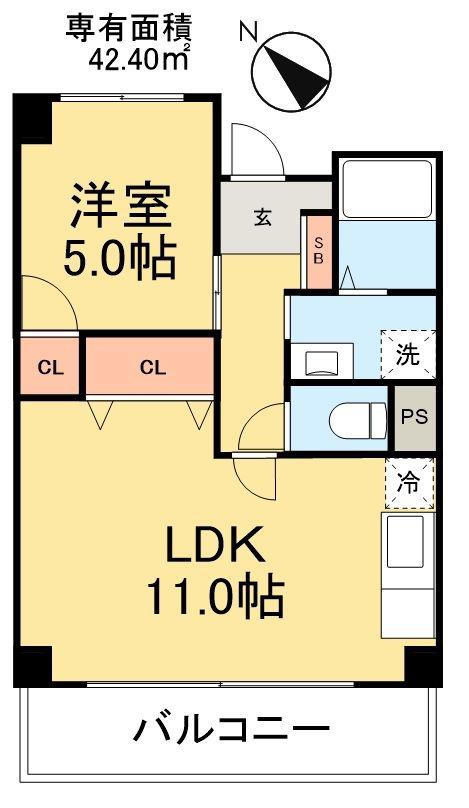 高砂スカイマンション(1LDK/10階)の間取り写真