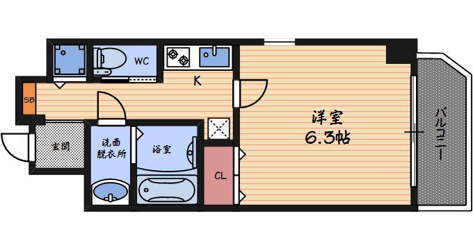 ララプレイス京町堀プロムナード(1K/9階)の間取り写真