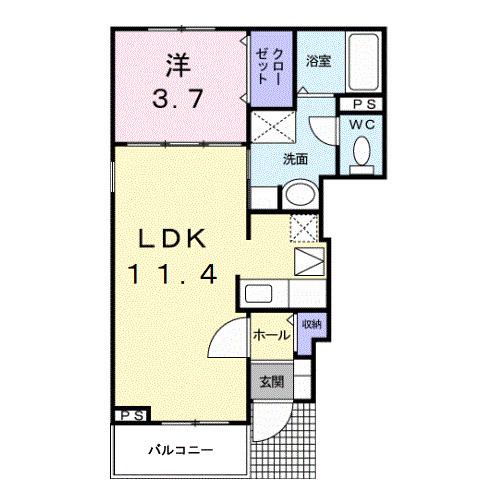 プリムローズ I(1LDK/1階)の間取り写真