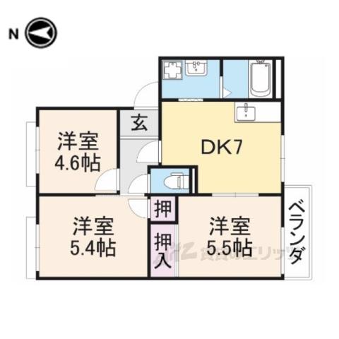 ディアスA・B(3DK/2階)の間取り写真
