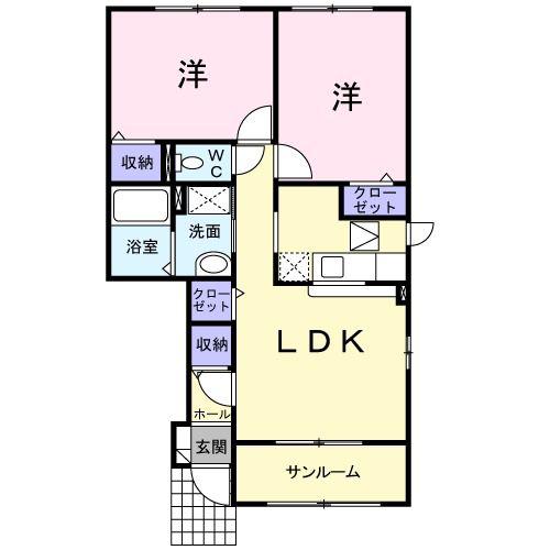 オリーブB(2LDK/1階)の間取り写真