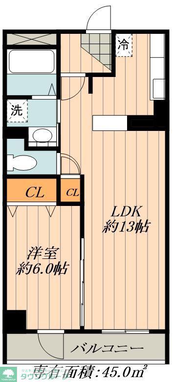 石川橋セブン リバーサイド(1LDK/2階)の間取り写真