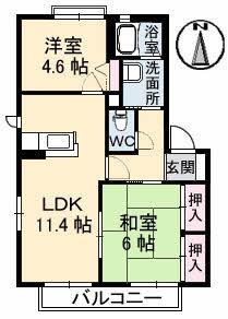 シャーメゾン B棟(2LDK/2階)の間取り写真