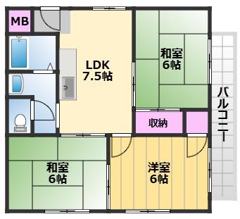 サザンコート(3LDK/2階)の間取り写真