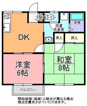 グロウィング・長岡(2DK/1階)の間取り写真