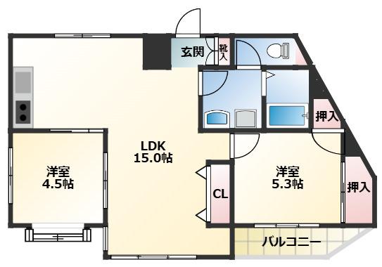 サンハイム(2LDK/4階)の間取り写真