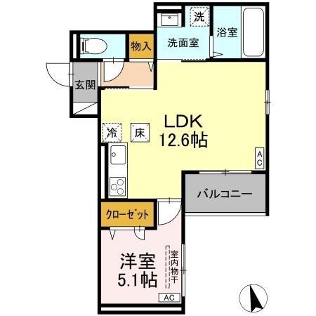 フタバテラス(1LDK/1階)の間取り写真