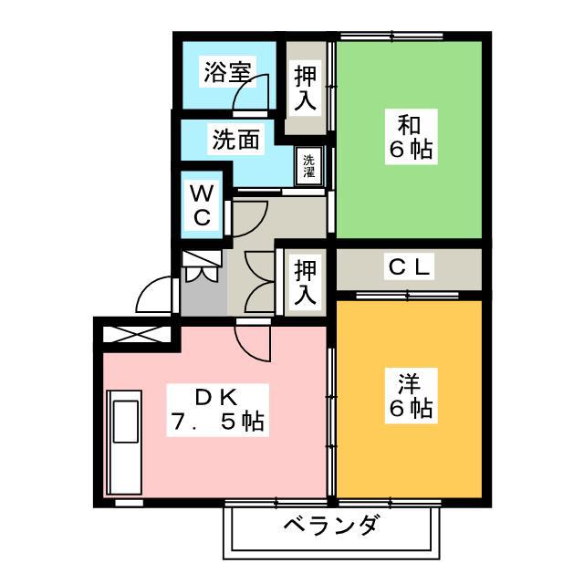 サニーコート B(2DK/2階)の間取り写真