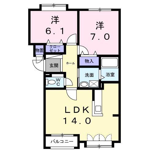 ノルテ アスセーナ(2LDK/1階)の間取り写真