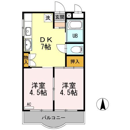 グランドキャッスル橋塚(2DK/3階)の間取り写真