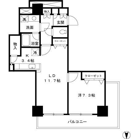 パシフィックロイヤルコートみなとみらい アーバンタワー(1LDK/7階)の間取り写真