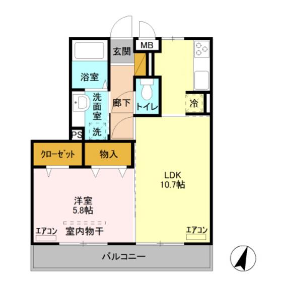 スクエア C・D(1LDK/2階)の間取り写真