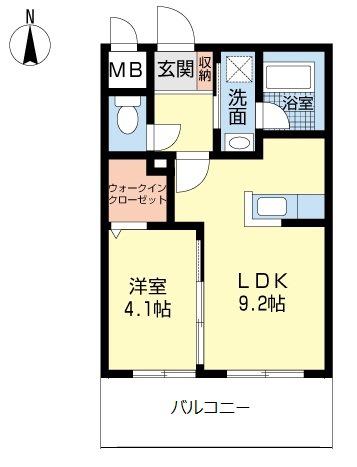 ファルフォーレ東大利(1LDK/2階)の間取り写真