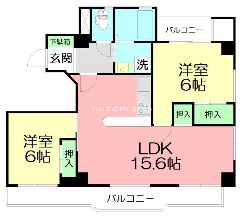 金子ビル(2LDK/6階)の間取り写真
