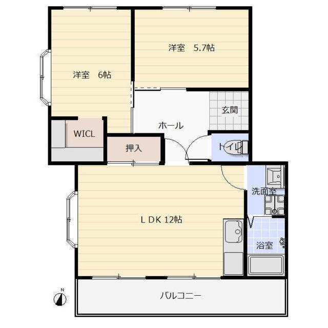 ハイム登城(2LDK/2階)の間取り写真