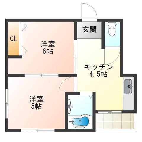 エクセル新開コーポ(2K/3階)の間取り写真