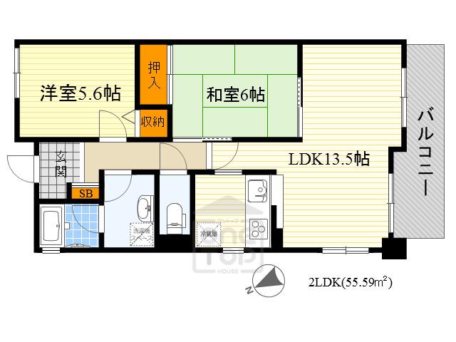 豊中パークレジデンス(2LDK/6階)の間取り写真