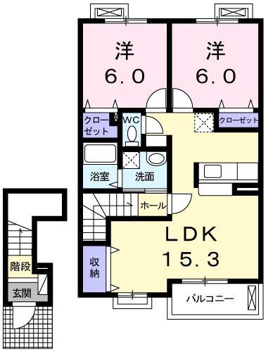 コンフォルターブル II(2LDK/2階)の間取り写真