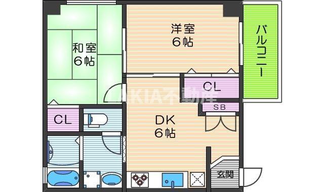 LAKIAMAISON阿倍野(2DK/6階)の間取り写真