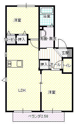 ディアスK A棟(2LDK/1階)の間取り写真