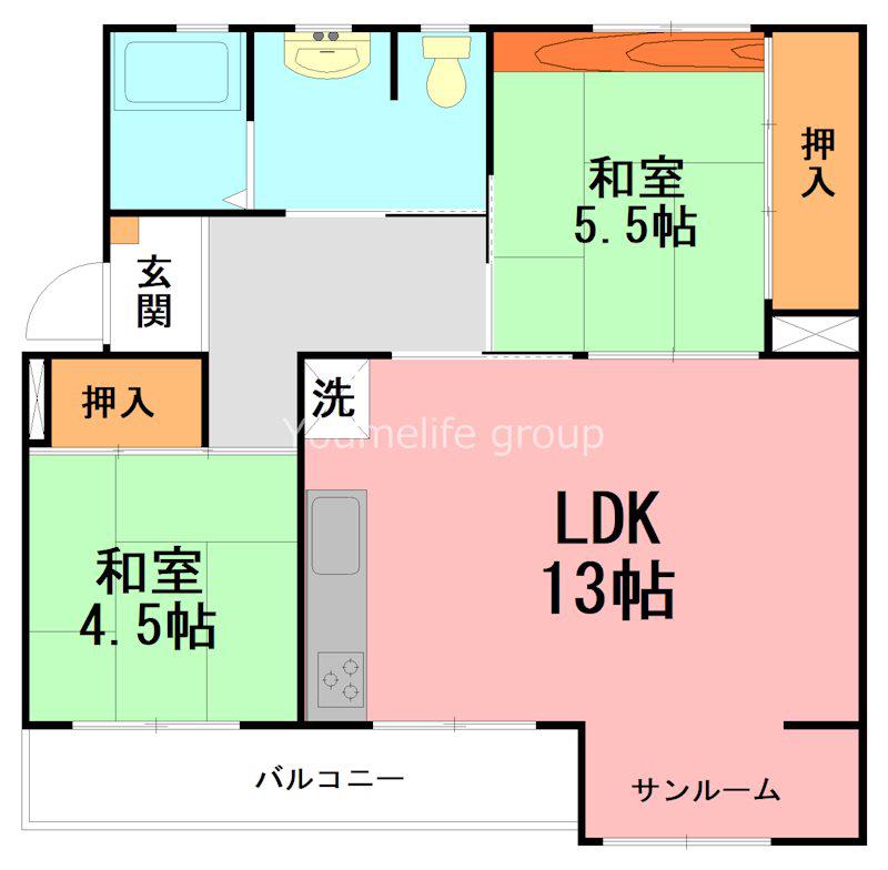 辻堂団地3-7号棟(2LDK/2階)の間取り写真