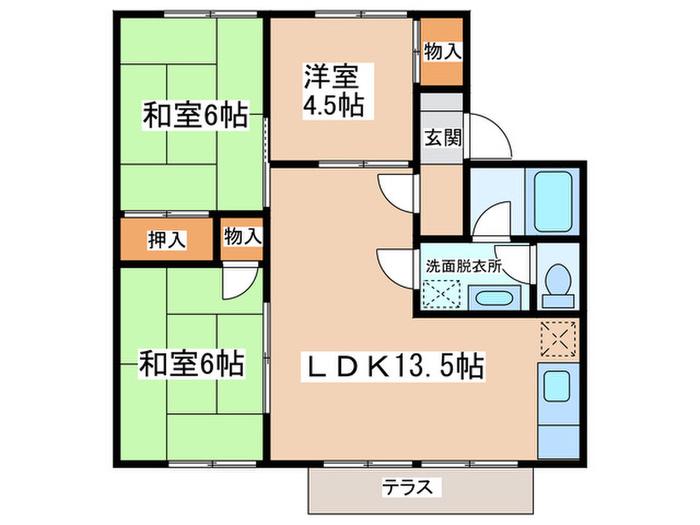 セジュール・プルニエB棟(3LDK/1階)の間取り写真