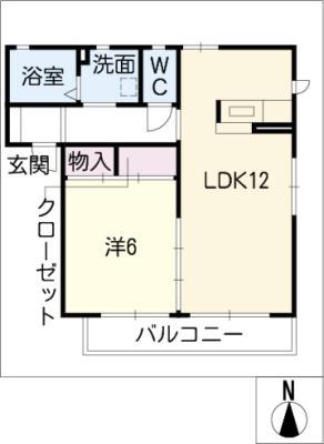 エクレール久手B棟(1LDK/2階)の間取り写真