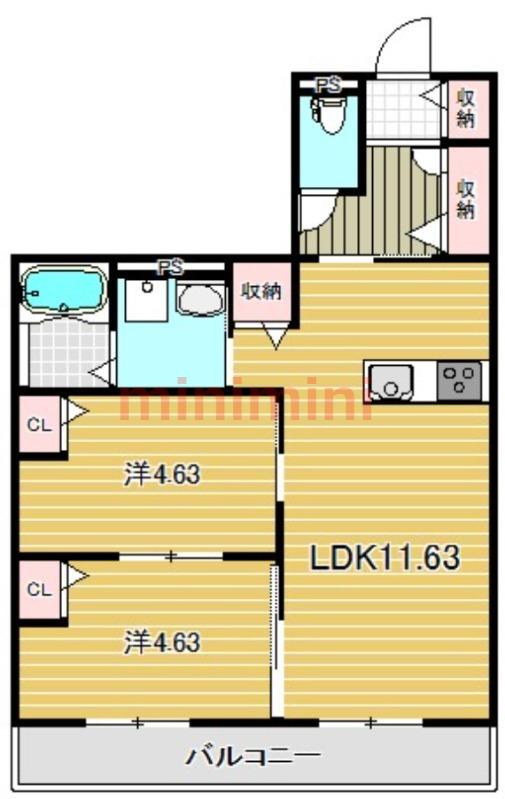 ウッディーハイム高槻(2LDK/1階)の間取り写真