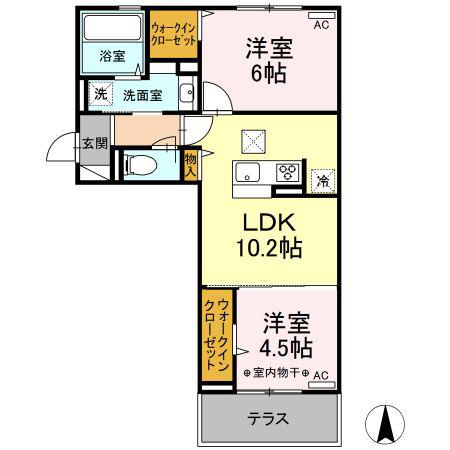 ピュア大里I(2LDK/1階)の間取り写真