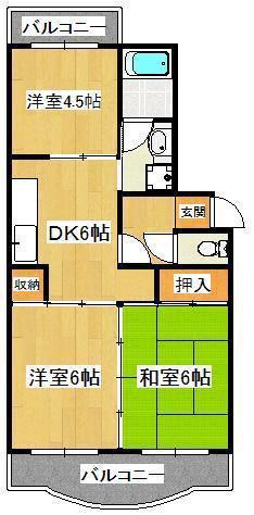 市川クローバーハイツ大野(3DK/1階)の間取り写真