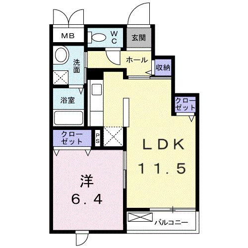 エクセレントパ-ク寒川(1LDK/3階)の間取り写真
