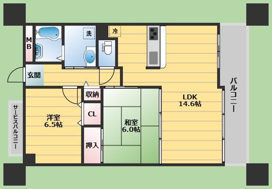 アールズコート(2LDK/4階)の間取り写真