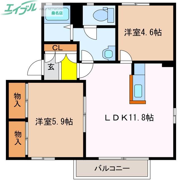 シャトル藤A棟(2LDK/1階)の間取り写真