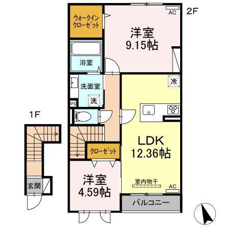 ガーデンリーフ平和台 A棟(2LDK/2階)の間取り写真