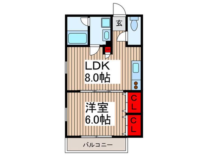ARENA ROSSO(1LDK/2階)の間取り写真