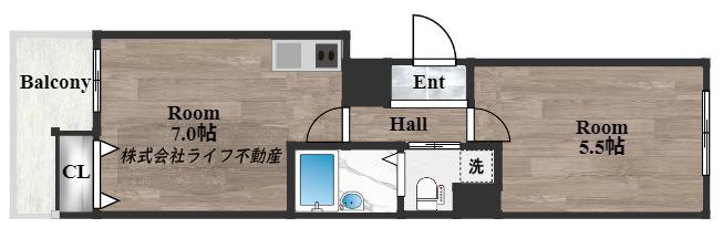 CASA八戸ノ里(1DK/3階)の間取り写真
