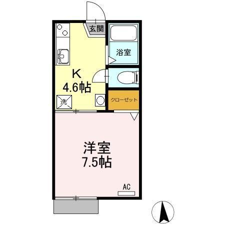ルミエールビレッジ(1K/1階)の間取り写真
