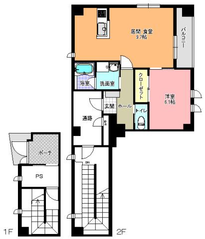 コートグランデ本町(1LDK/2階)の間取り写真