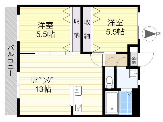 アイライン花高松(2LDK/3階)の間取り写真