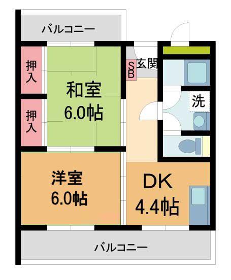 ヴィラひばりヶ丘(2DK/3階)の間取り写真