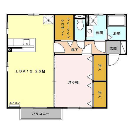 ウィルモア霞B棟(1LDK/2階)の間取り写真