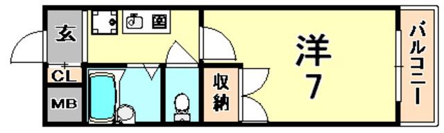 ソレイユ西宮(1K/3階)の間取り写真