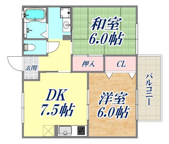 ハイツ平成(2DK/1階)の間取り写真