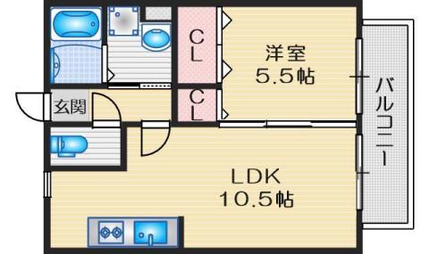 ラ・ブレザモーレ春日(1LDK/1階)の間取り写真